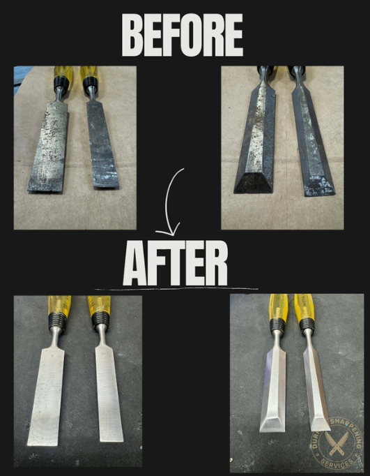 Chisels – before and after sharpening