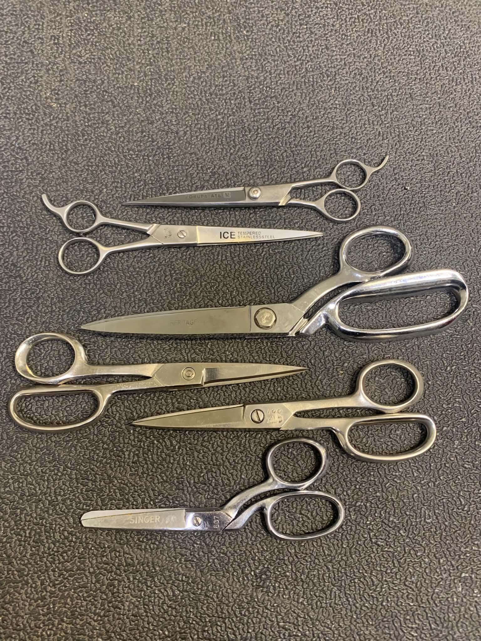 Singer and Heritage fabric shears – sharpened, set of six