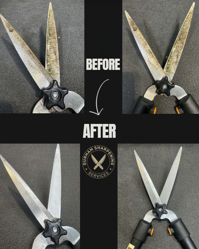 Hedge trimmer – before and after sharpening