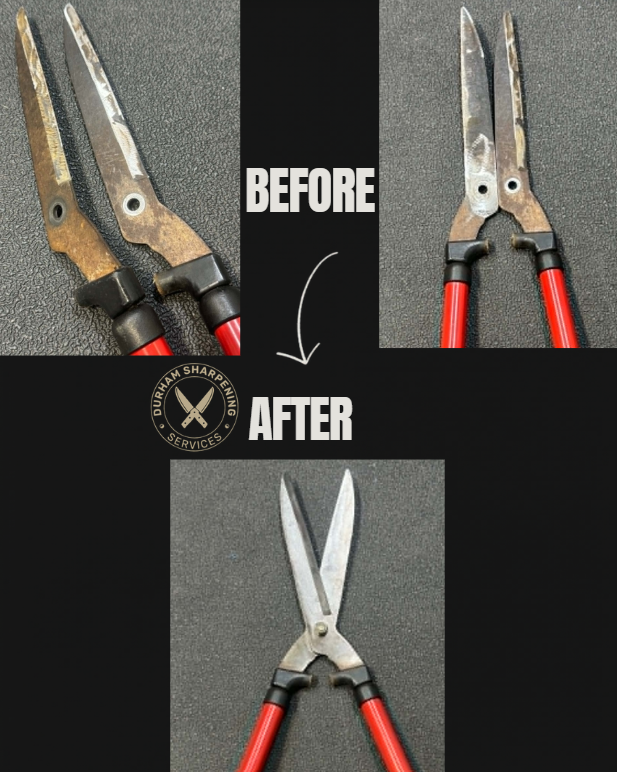 Hedge trimmer – before and after sharpening