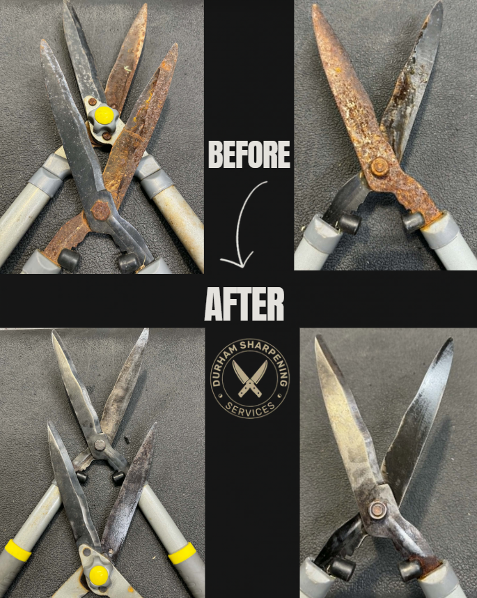 Hedge trimmer – before and after sharpening