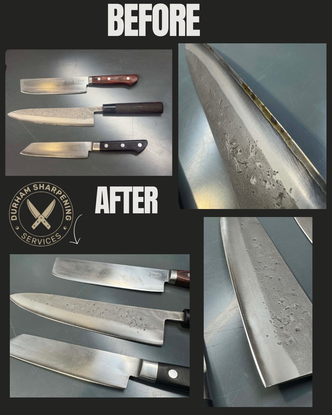 Japanese chef knife set – before and after sharpening
